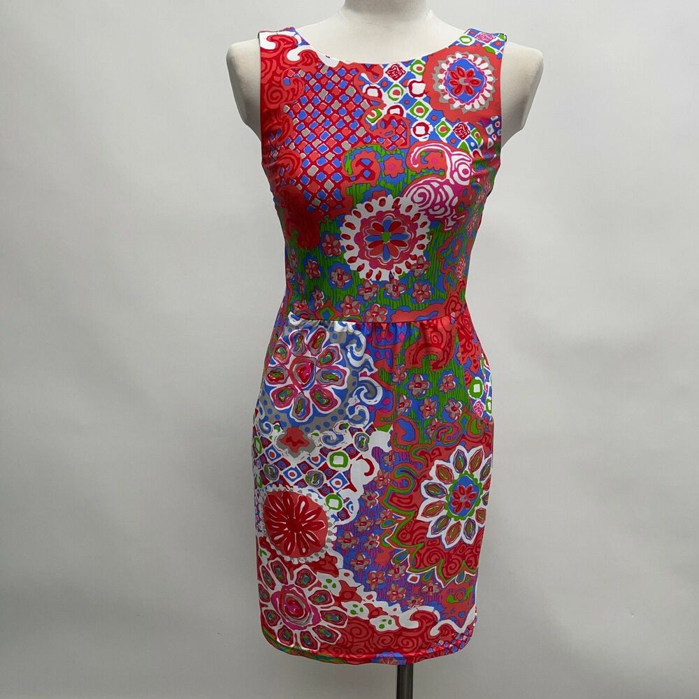 Jude Connally Dress X-Small Red White Blue‎ Pink Multicolor Sleeveless Floral